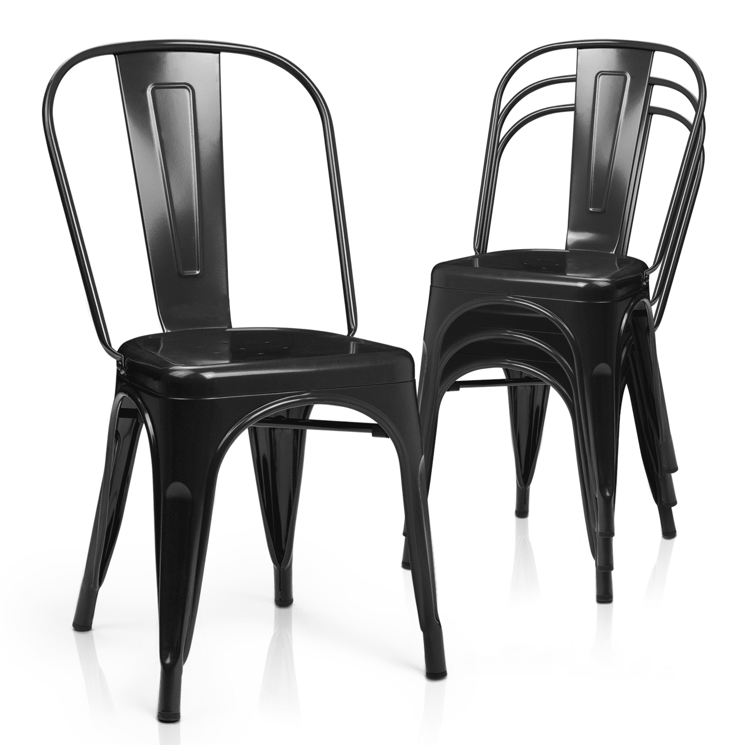 Black Stackable Metal Armless Dining Chairs, Set of 4
