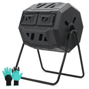 Magshion 43 Gallon Outdoor Dual Chamber Compost Bin, Rotating Composter Tumbling with 2 Sliding Doors, Gloves and Aeration System, Garden Compost Tumbler, BPA Free, Black