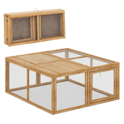 Magshion 45.5" Wooden Chicken Coop Rabbit Hutch, Fir Wood Pet Cage Small Animal Poultry Cage Run with 2 Access Areas, Foldable Pet House Outdoor Large Hen House (Natural)