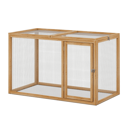 Magshion 45" Chicken Coop Rabbit Hutch, Wooden Chicken Run Hen House Duck Coop, Small Animal Poultry Cage Outdoor with Openable Roof and Side Door (Natural)