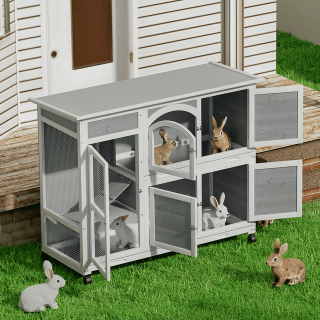 Magshion Large Rabbit Hutch, Guinea Pig Cage with Wheels, Weatherproof ...
