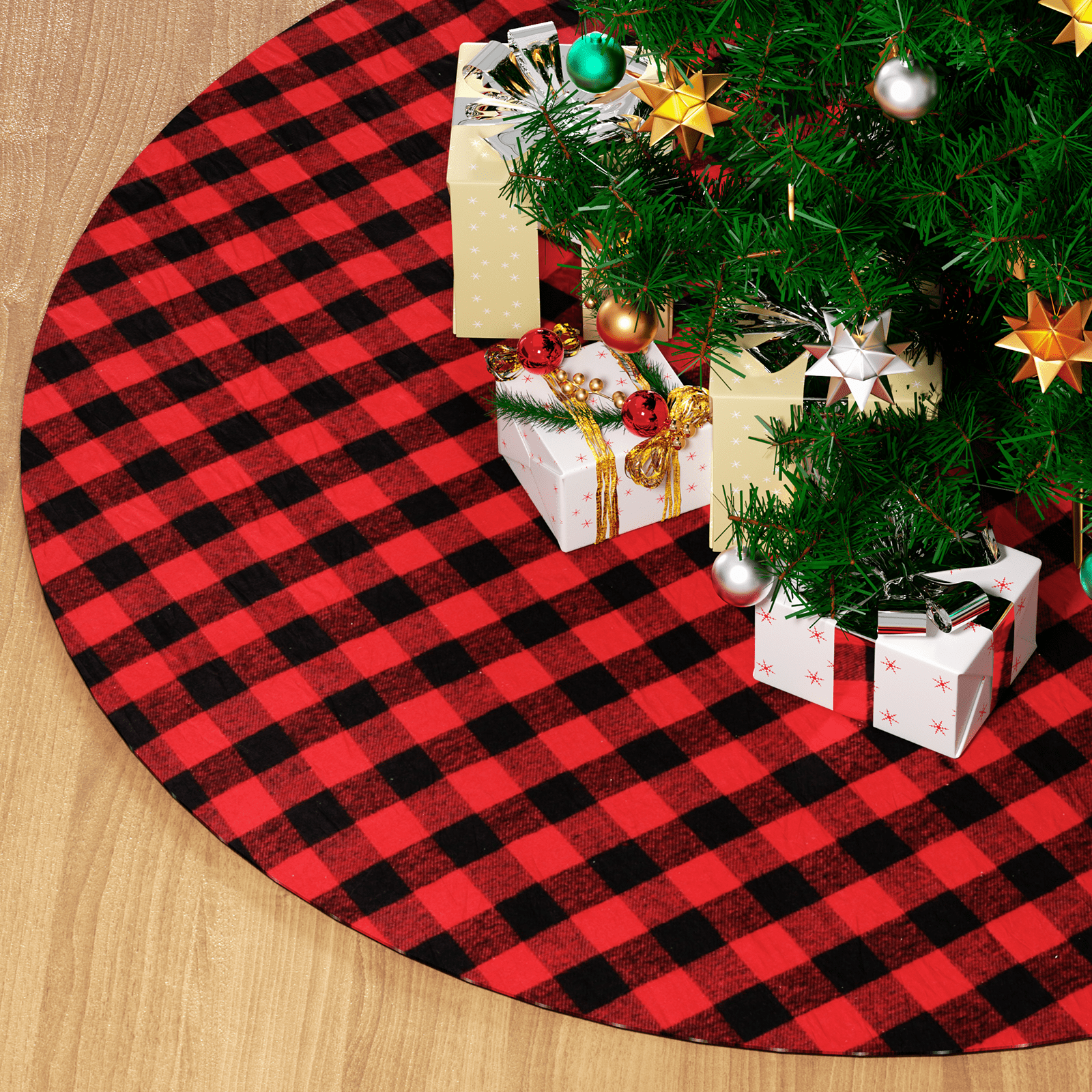Magshion 47" Christmas Tree Skirt Red and Black Buffalo Plaid