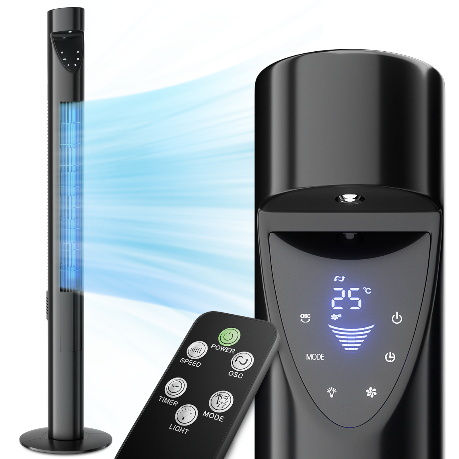 Optimus 35" Pedestal Tower Fan with Remote Control & LED