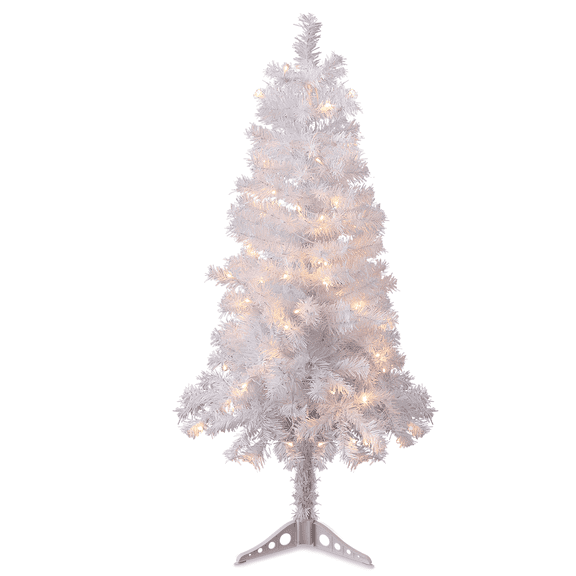 Magshion 4FT Artificial Christmas Tree with Pre-Lit 80 Warm White LED Light and 200 PVC Branches for Home, Office Xmas Party, White