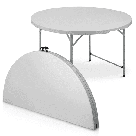 Magshion 4Ft Plastic Round Folding Table with Metal Frame, Foldable Picnic Party Banquet Event Wedding Table, Dining Table for Indoor Outdoor, Gray