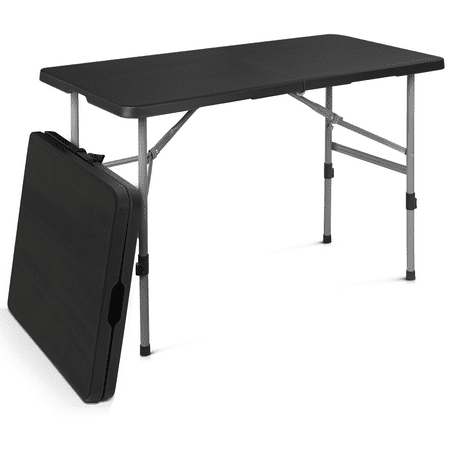 Magshion 4Ft Plastic Folding Table, Indoor Outdoor Desk with Carrying Handle and Height Adjustable, Black