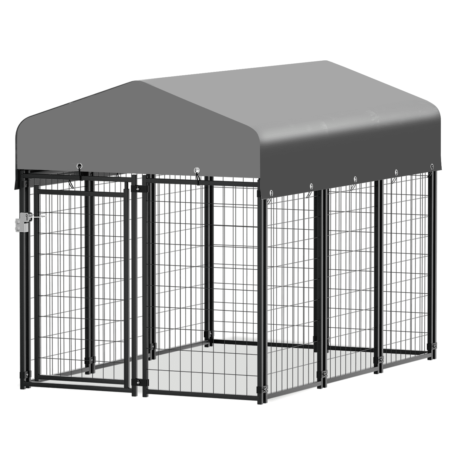 Heavy Duty Black Metal Outdoor Dog Kennel with Gray Waterproof Canopy