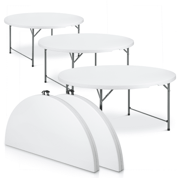 Magshion 5.5Ft Folding Plastic Table 5 Pack, Heavy Duty Banquet Even Indoor Outdoor Commercial Card Table with Carry Handle, White