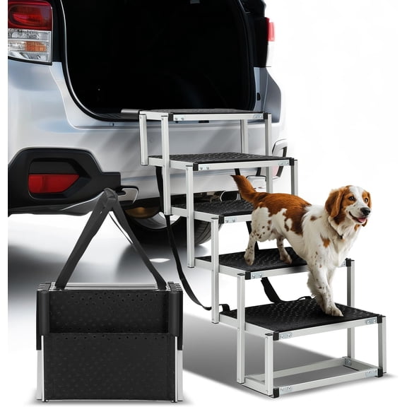 Magshion 5-Step Foldable Dog Stairs, Extends 37-49in L, 29-32in H, Non-Slip, Lightweight 11lbs, Supports 150lbs for SUV/Truck/Bed/Sofa