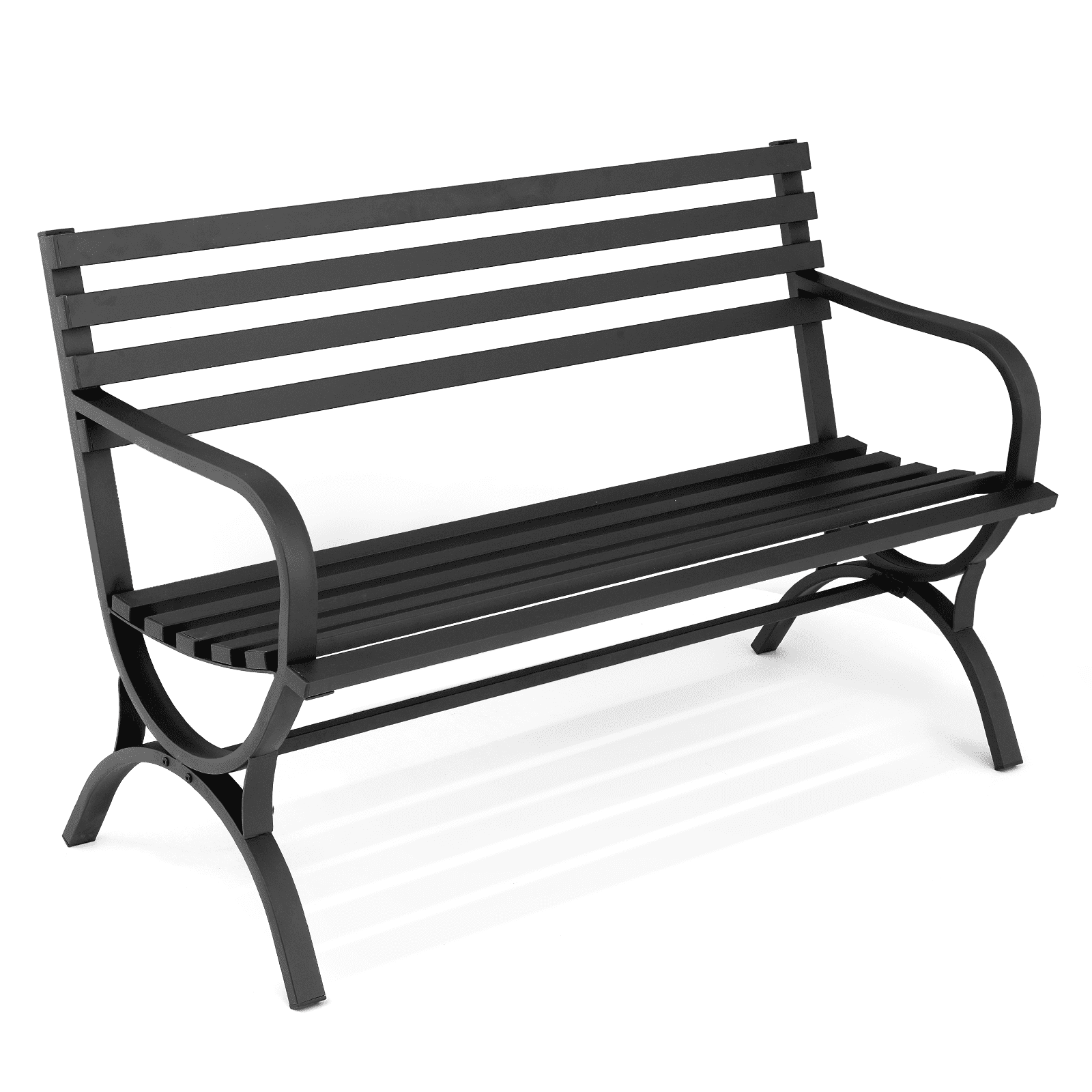 Black Steel Outdoor Garden Bench with Decorative Backrest