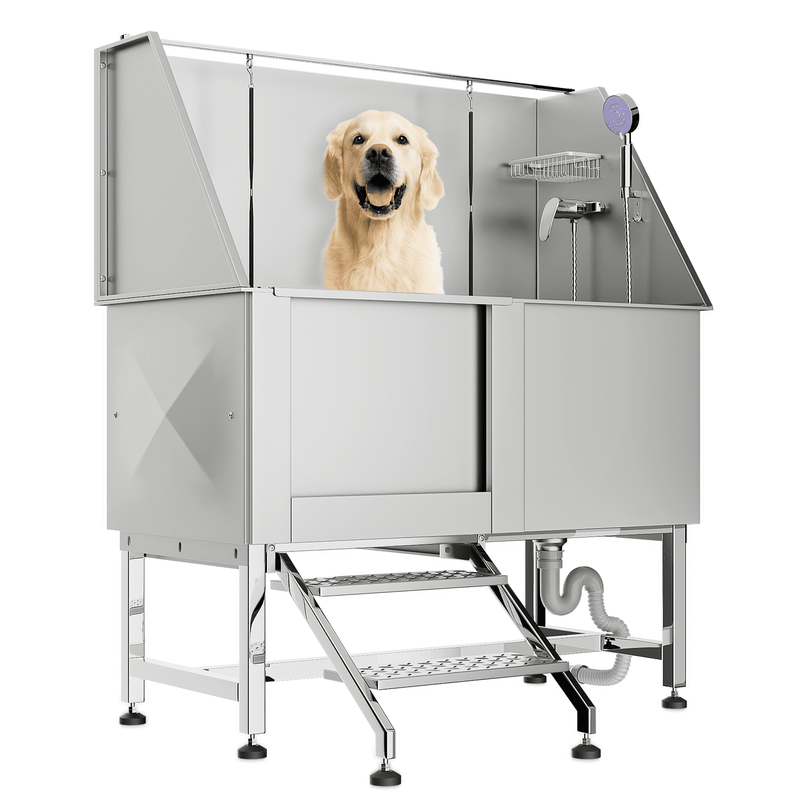 Magshion 50 Professional Dog Grooming Tub, Stainless Steel Pet Bathing  Station for Dog Cat with Retractable Steps, Faucet, Shower Head and Drain  Kit, 250lbs Load Capacity, Silver 