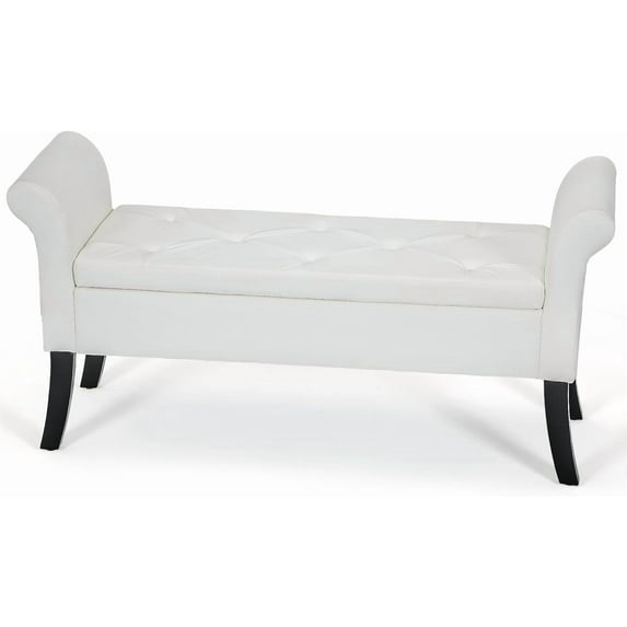 Magshion 51" Storage Ottoman Bench, Upholstered PU Leather Bedroom Bench with Rolled Arms, Large Storage Chest for Living Room, Entryway, Dorm, White