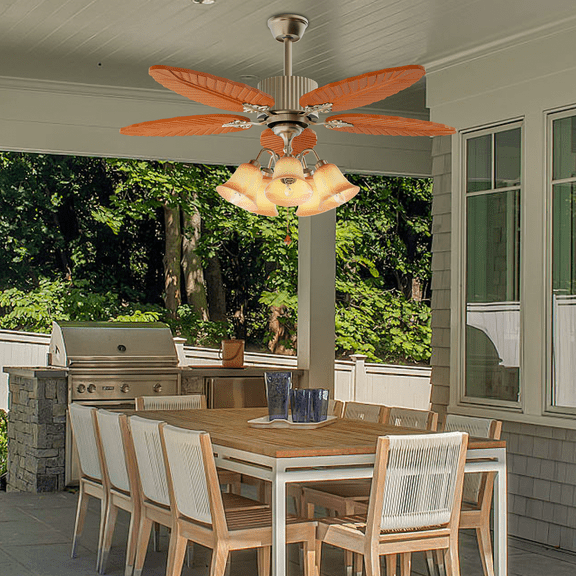 Magshion 52" Tropical Ceiling Fan with Remote Control, 6 Wind Speed, Reversible Airflow, Indoor Outdoor 5 Leaf Blades Ceiling Fan without Light Bulbs, Gold