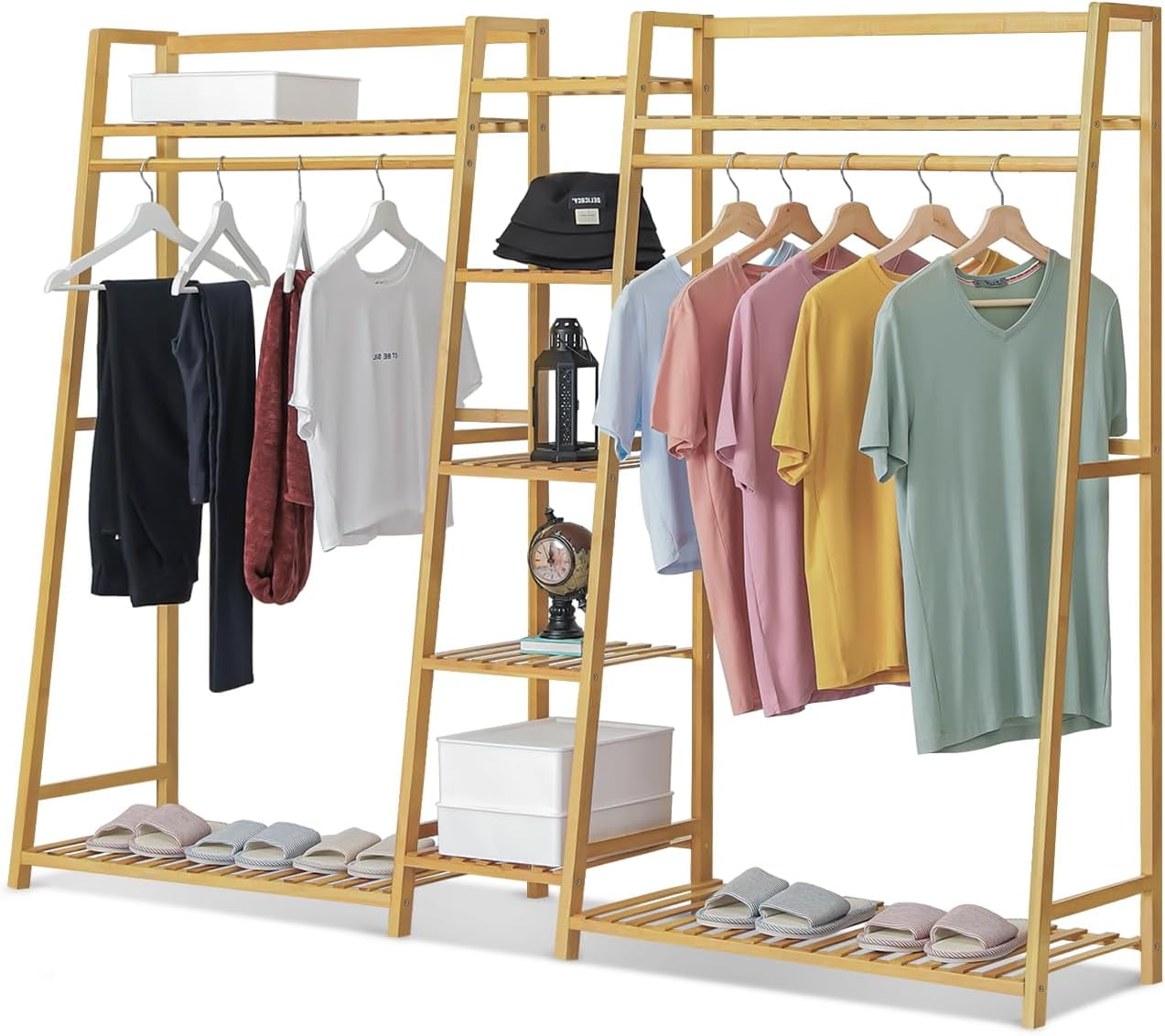 Magshion 55-Inch Bamboo Clothes Rack, Garment Rack with Shelves, Free ...