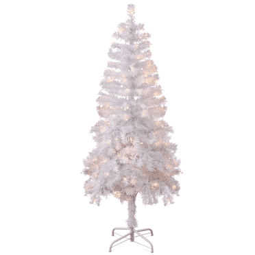 Magshion 5FT Artificial Christmas Tree with Pre-Lit 130 Warm White LED Light and 400 PVC Branches for Home, Office Xmas Party, White