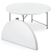 Magshion 5Ft Bi-Fold Plastic Table, Folding Round Indoor Outdoor Desk for Kitchen Party Wedding, White