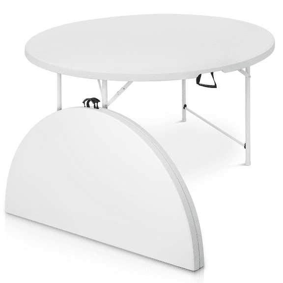 Magshion 5Ft Foldable Plastic Round Table, Metal Frame Indoor Outdoor Desk for Kitchen Party Wedding, White