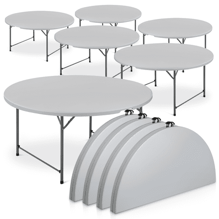 Magshion 5Ft Round Bi-Fold Plastic Folding Table Set of 10, Indoor Outdoor 60 Inch Foldable Commercial Card Table with Handle for Kitchen Party Wedding, Grey