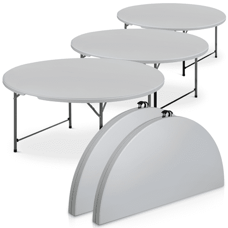 Magshion 5Ft Round Bi-Fold Plastic Folding Table Set of 5, Indoor Outdoor 60 Inch Foldable Commercial Card Table with Handle for Kitchen Party Wedding, Grey
