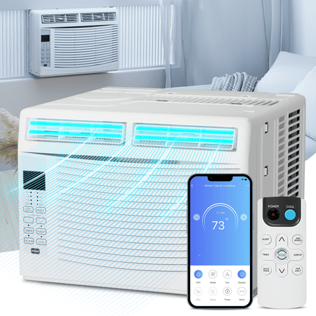 Magshion 6,000 BTU Smart Window Air Conditioner with WiFi, Energy Saving AC Unit with Remote & App Control & Timer Function, Quiet Operation, Cools 151-250 Sq.Ft., White