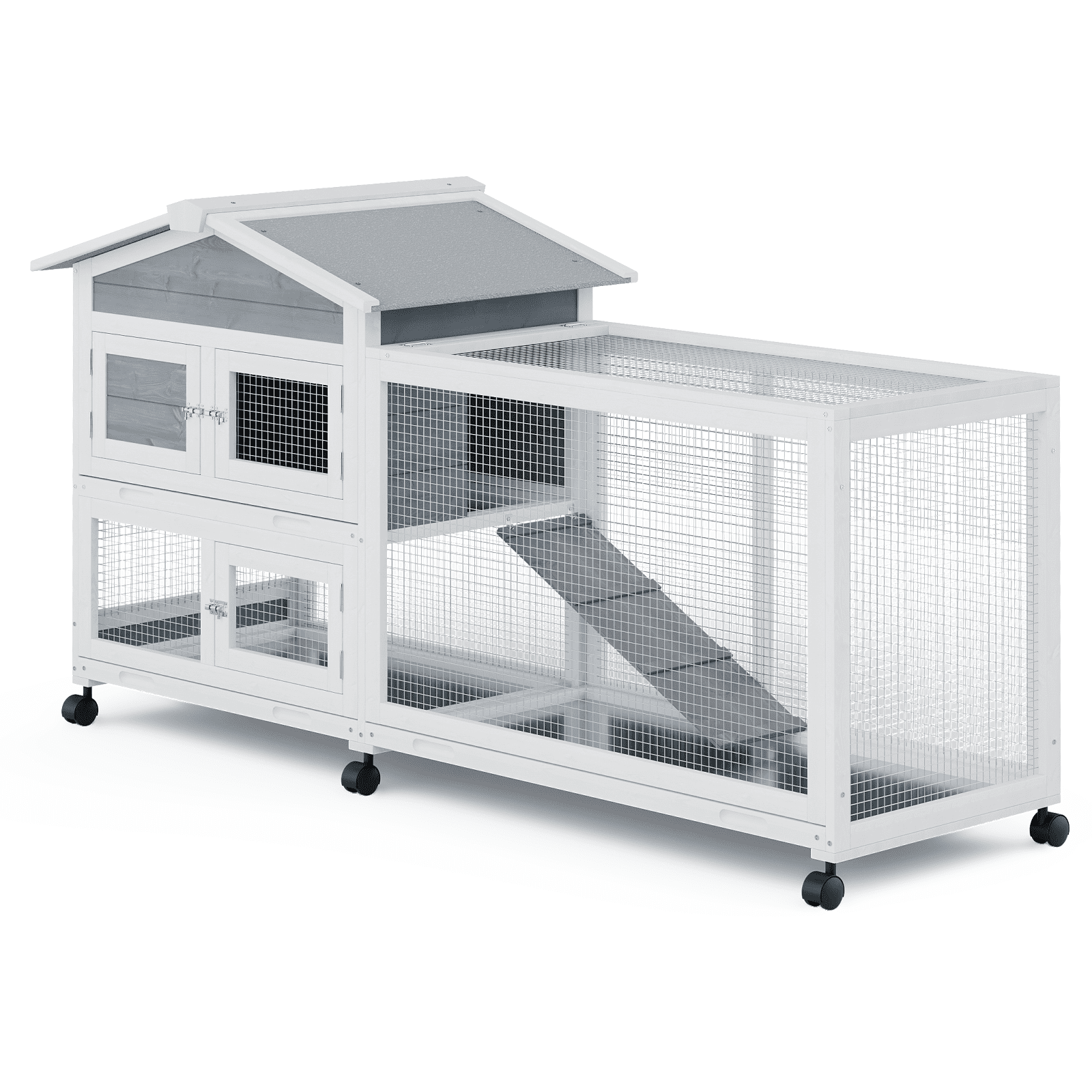 Magshion 63.5" Rabbit Hutch with Wheel, Safe & Cozy Wooden Chicken Coop