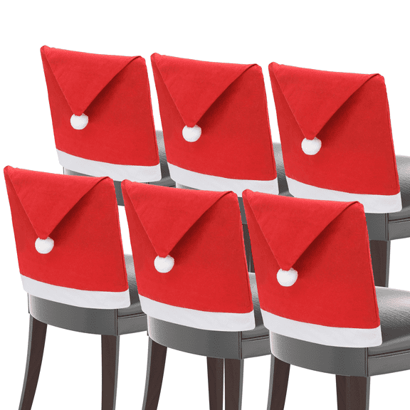 Magshion 6PCS Christmas Chair Covers, Xmas Hat Santa Claus Chair Back Cover for Christmas Dinning Room Decoration