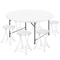 thumbnail image 1 of Magshion 7 Pieces 5 FT Folding Round Table and Chair Set, Banquet Event Wedding Card Table with Handle and Portable Steel Stools, White, 1 of 10