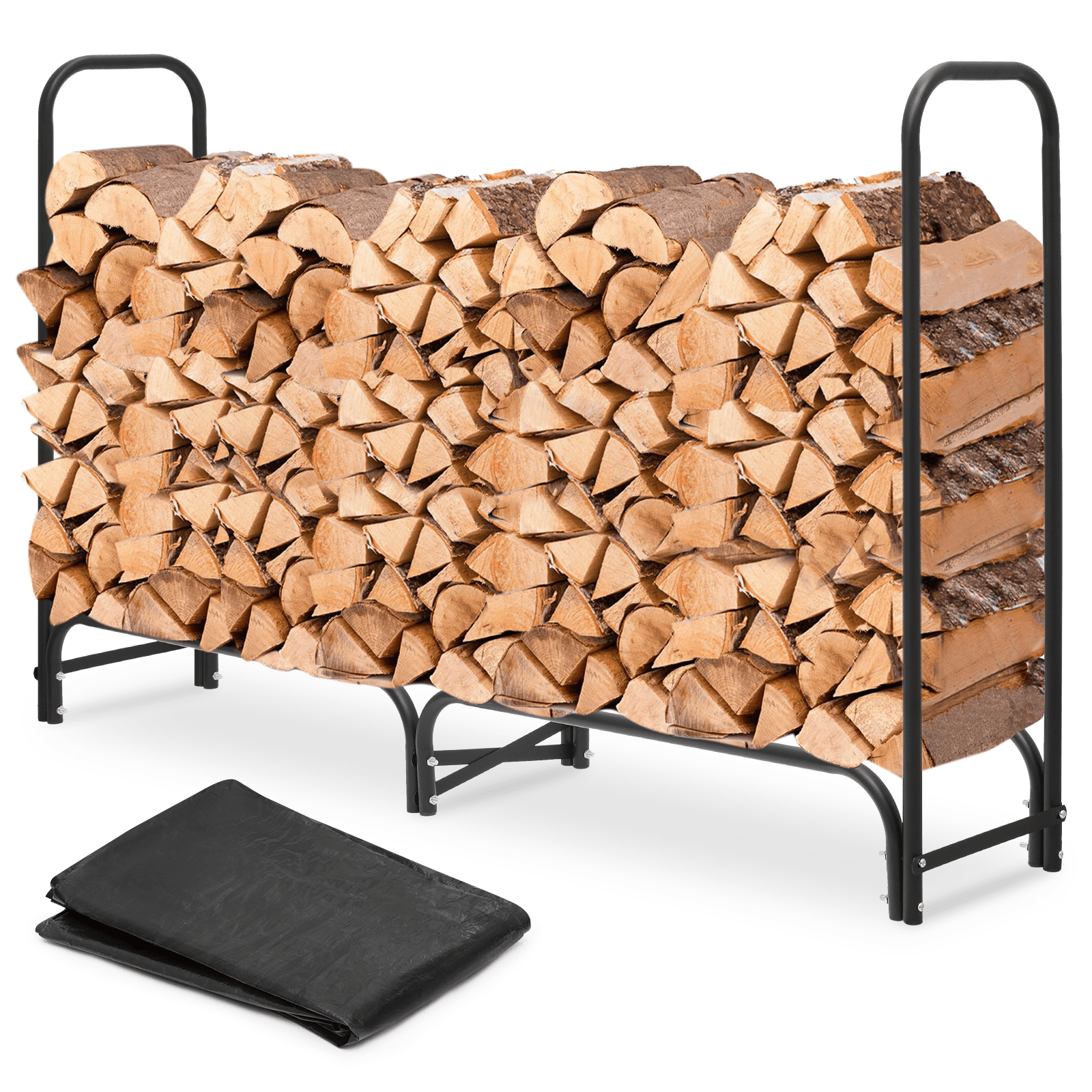 Magshion 7 ft Firewood Rack, Wood Stacker Firewood Storage Holder Accessories with Waterproof Cover for Outdoor Patio Deck, Black