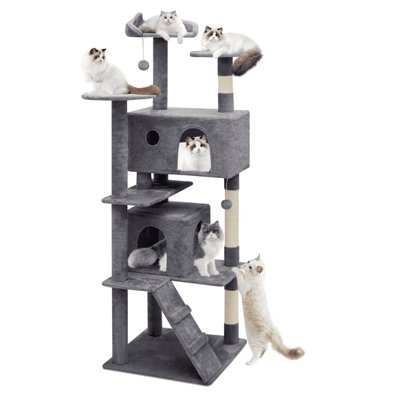 Magshion 70"H Multi-Level Cat Tree Condo W/Scratching Post Tower & Perch, Play House, Smoky Gray