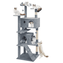 Magshion 70-in Cat Tree & Kittens Play House, Multi-Level Plush Cat Condo for Indoor Cats, Light Gray
