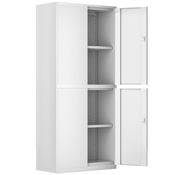 Magshion 71" Metal Garage Storage Cabinet with Locking Doors, 4 Adjustable Shelves for Home, Office, White