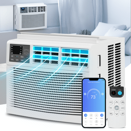 Magshion 8,000 BTU Smart WIFI Window Air Conditioner, Energy Saving AC Unit with Remote & App Control & Timer Function, Cools Up to 350 Square Feet, 115V/60Hz, White