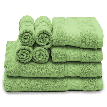 Magshion 8 Piece Towel Set, 100% Cotton, 2 Bath Towels 27x54", 2 Hand Towels 16x28" and 4 Wash Cloths 12x12" for Daily Use, Hotel and Spa, Machine Washable, Green
