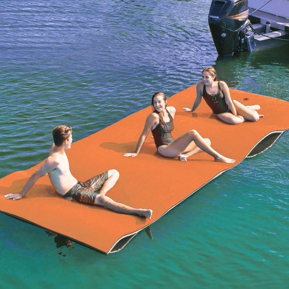 Magshion 8' x 6' Floating Water Mat, 3-Layer Tear-Resistant XPE Foam Water Floating Pad, Lake Float Mat Lily Pad for Recreation Pool River Outdoor Water Activities, Orange