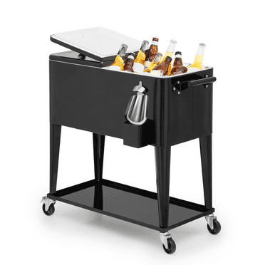 Sunjoy 80 Quart Patio Cooler Cart Stainless Steel Rolling Ice Chest