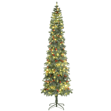 Magshion 9 Ft Pencil Christmas Tree with Pre-Lit 330 LED Warm White Light, 1036 PVC Branches Artificial Slim Xmas Tree for Home, Office, Christmas Party, Green