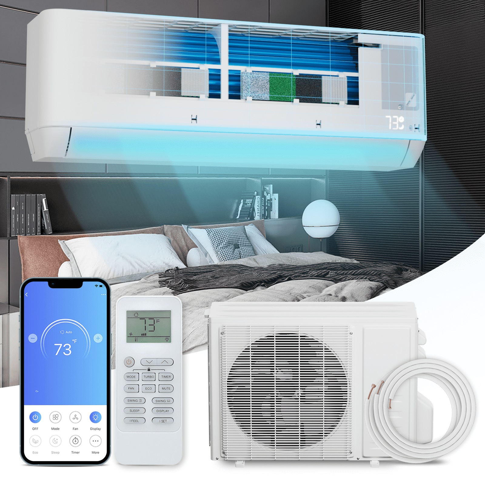 Mollie 9000 BTU 23 SEER2 White Mini Split Air Conditioner with Heat Pump and Remote