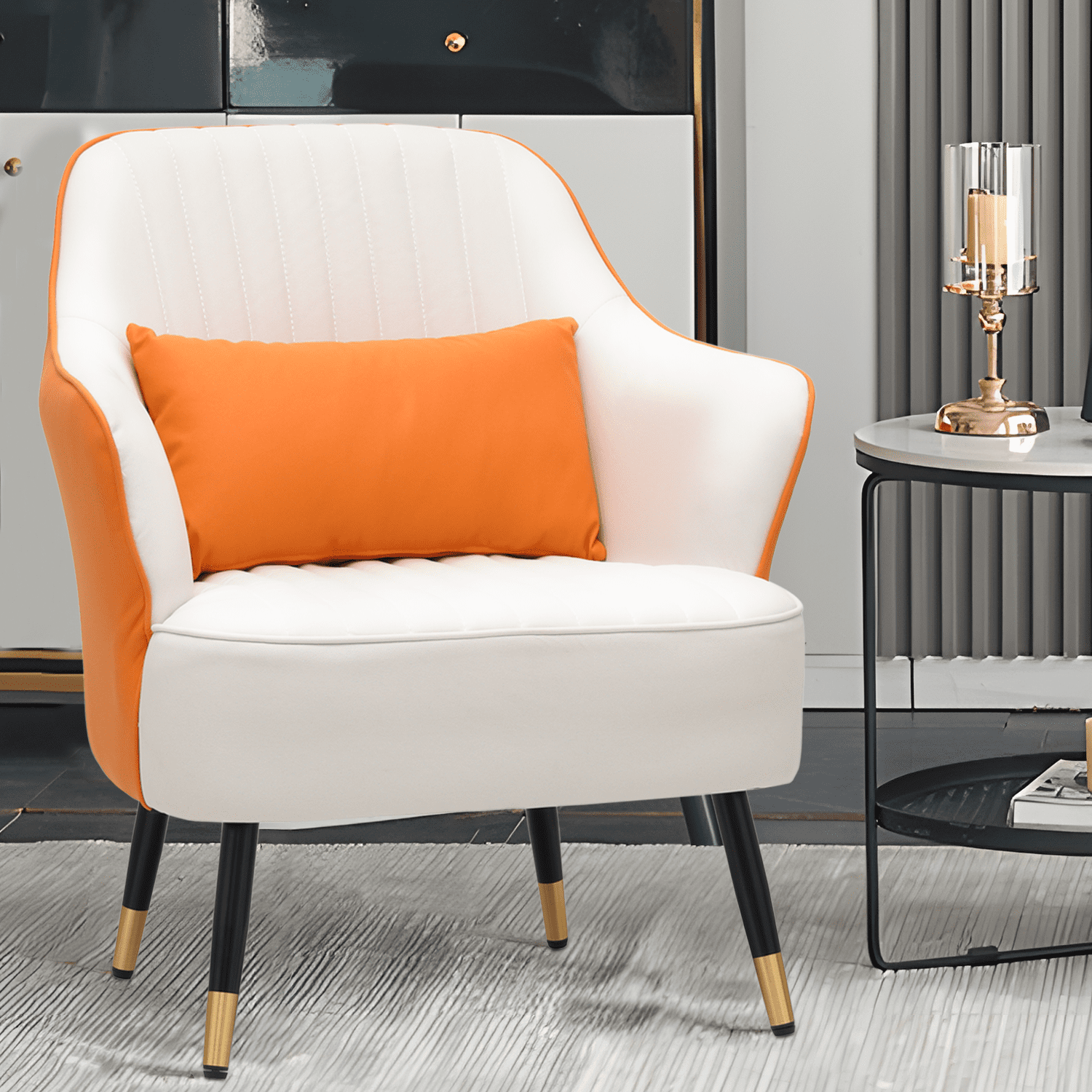 Magshion Leathaire Upholstered Armchair with Cushion, Modern