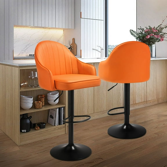 Magshion Adjustable Height Bar Stools, Set of 2 Modern Kitchen Counter Barstools Faux Leather Swivel Chair with Backrest, Orange