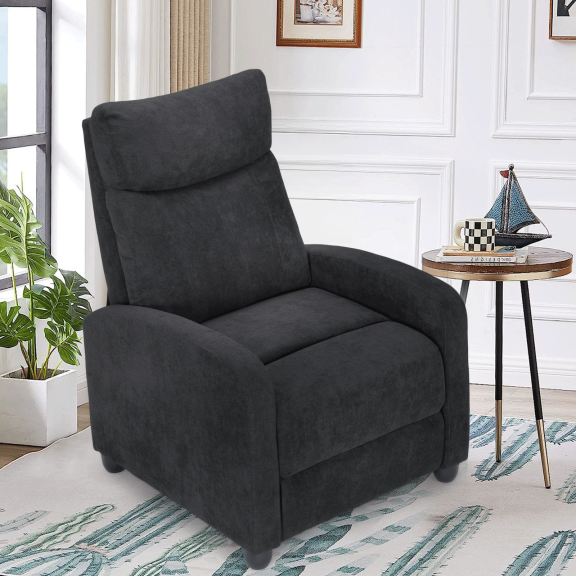 Magshion Adjustable Single Sofa Chair Recliner Chair for Adult, Modern Breathable Cotton-linen Fabric Reclining Chair for Living Room, Black