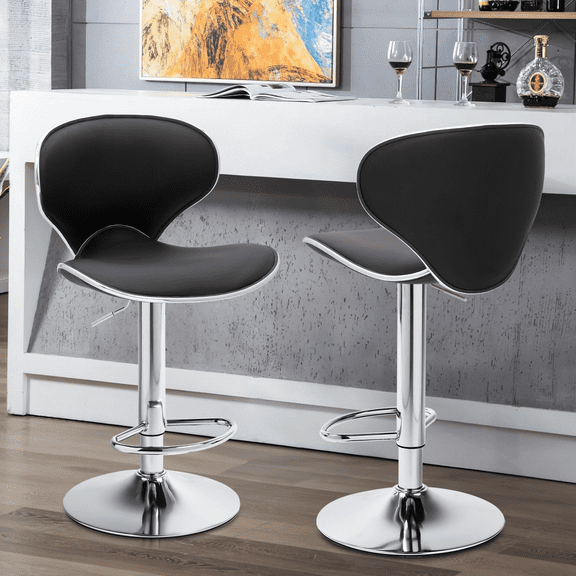 Magshion Adjustable Swivel Bar Stools Set of 2, Counter Height Swivel Stool with Footrest and Back, Black