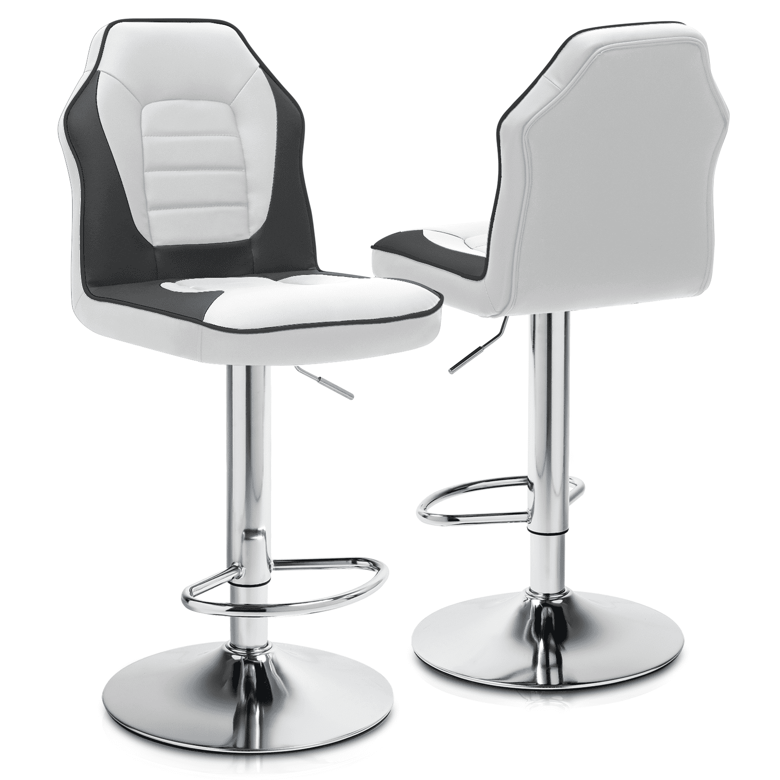Magshion Adjustable Swivel Bar Stools with Racing Back Kitchen Counter Dining Chairs Double Padded Barstools Set of 2, White/Black