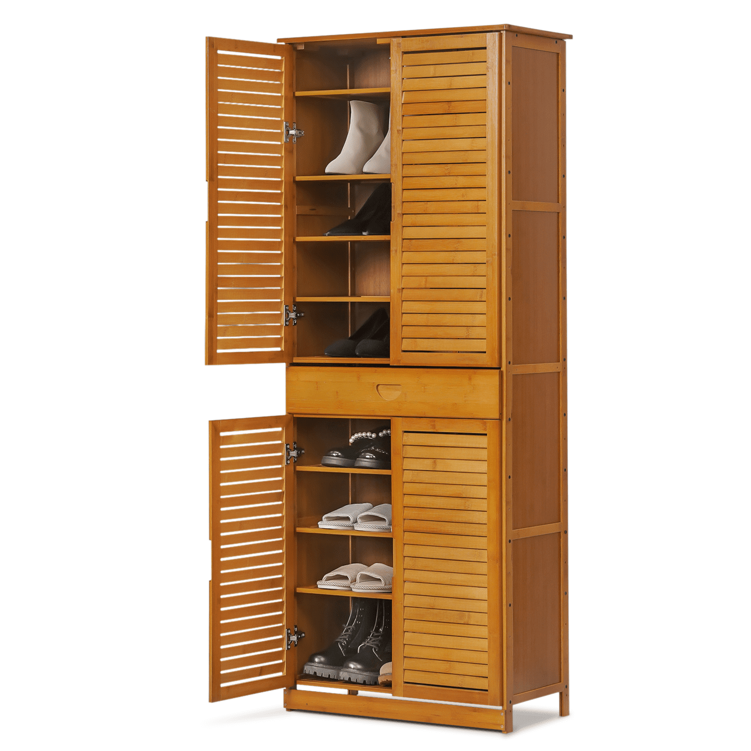 Bamboo Shoe Storage Cabinet – Freestanding Organizer With Pull-Down Doors, For Entryway, Hallway, Living Room