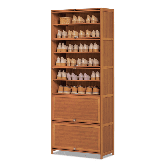 Magshion Bamboo 10 Tiers Shoes Cabinet, 40 Pairs Sneakers Heels Storage, Brown, for Entryway