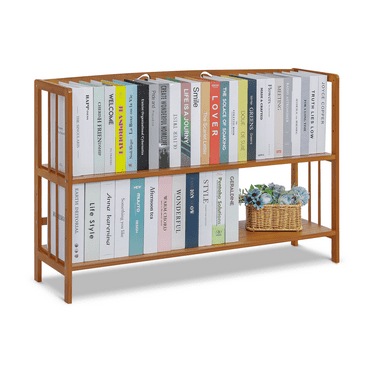 Magshion Bamboo 2 Shelves Bookshelf, Open Bookcase, Display Storage Shelf Rack, Natural, for Home