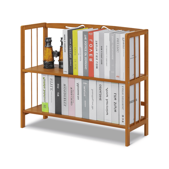 Magshion Bamboo 2 Tiers Bookshelf, Desktop Bookcase, Plants Display Storage Shelf, Natural, for Home