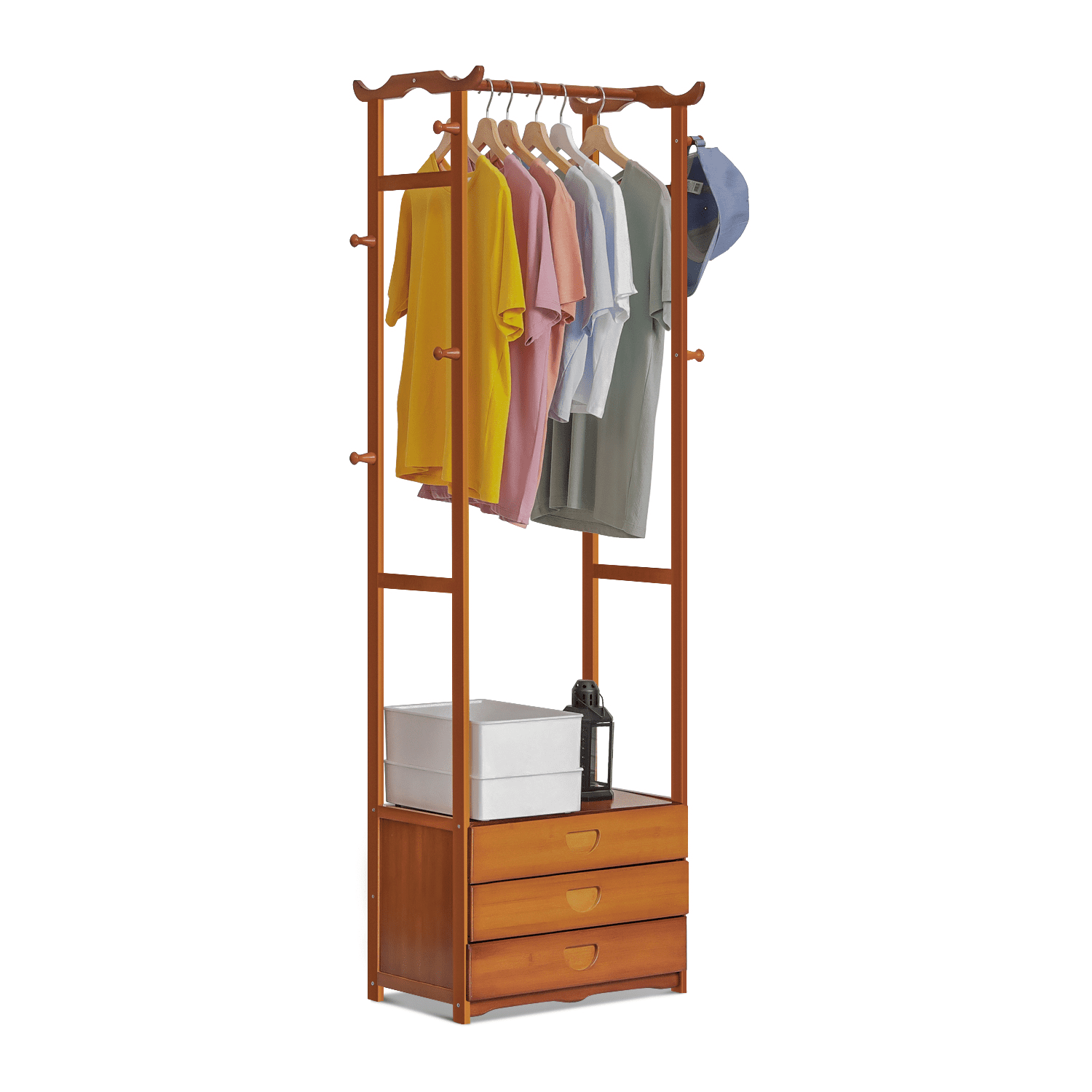 Magshion Bamboo 3 Tiers 3 Drawers Coat Rack, Clothes Organizer Shelf ...