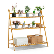 Magshion Bamboo 3 Tiers Foldable Plant Stand, Portable Flower Display Rack, Natural, for Garden