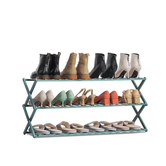 Magshion Bamboo 3 Tiers Folding Installation-Free 18 Pairs Storage Shoes Rack, Green, for Home