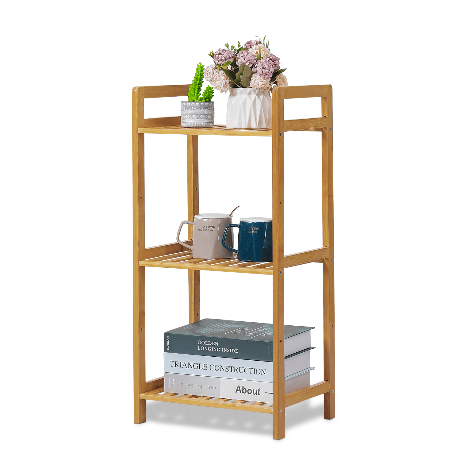 Magshion Bamboo 3 Tier Shelving Unit, Multifunctional Storage Shelf ...